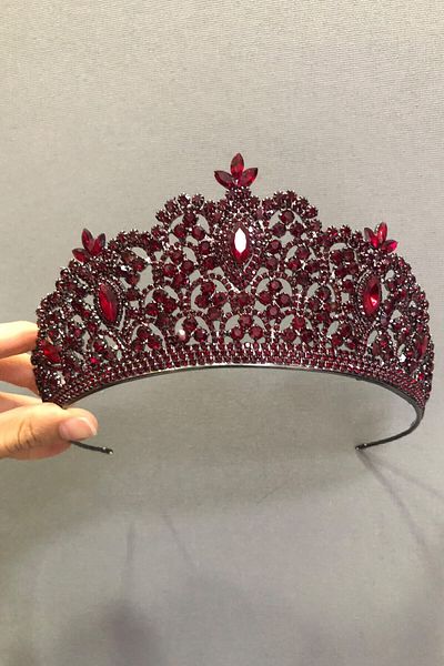 Hobigram Sadachi Model Burgundy Bridal Henna Tiara și Cercei pentru cele mai frumoase mirese – Coroană, Crystal Stone, Model elegant –