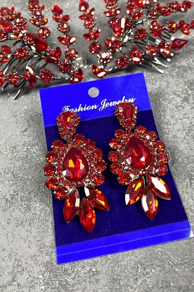Hobigram Accesoriu de păr Helenist roșu dublu pentru cea mai frumoasă mireasă și cercei de seară cu pietre – coroană – coroană