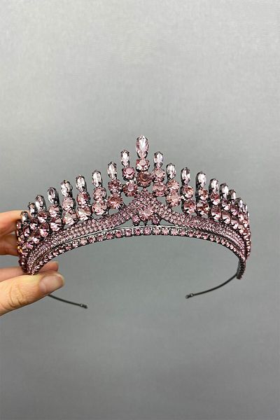 Hobigram Coroana de mireasa cu henna Anteras roz pentru cele mai frumoase mirese – Coroana, cu piatra de cristal, model elegant, coroana de mireasa – coroana