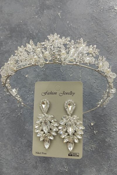 Hobigram Modelul Kastra Tiara de mireasa si cercei cu piatra pentru cele mai frumoase mirese – Coroana, piatra de cristal, model elegant – Ta