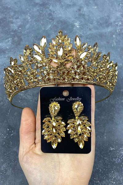 Hobigram Set de coroană și cercei de mireasă cu henna Danver Stone pentru cele mai frumoase mirese – Coroană, piatră de cristal – Coroană