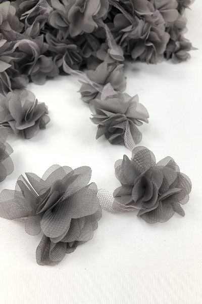 Hobigram Decorative Ribbon Gray Color Laser Cut Tulle Flower 1 Meter 12-13 Pieces Flower Price – Decorative Ribbon