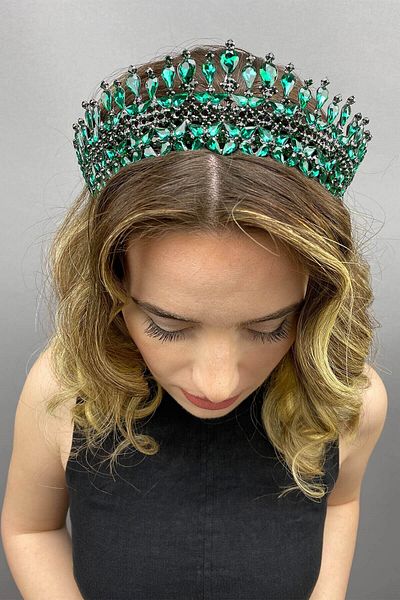 Hobigram Coroana de mireasa Henna model Sultan verde pentru cele mai frumoase mirese – Coroana, cu piatra de cristal, model elegant, coroana de mireasa –