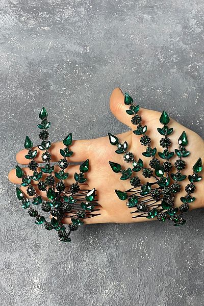 Hobigram Accesoriu de păr Helenist pentru mireasă verde pe două fețe pentru cele mai frumoase mirese – coroană, piatră de cristal, model elegant
