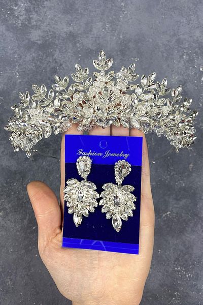 Hobigram Set de coroană de mireasă și cercei cu mărgele Asleny din argint sterling pentru cele mai frumoase mirese – coroană, cu piatră de cristal