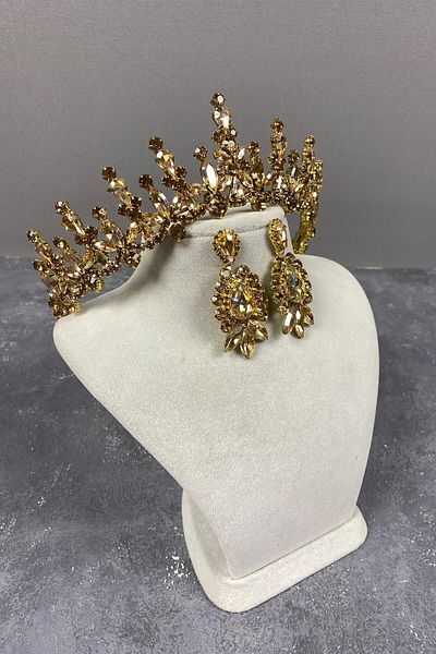 Hobigram Honey Color Bridal Henna Crown and Shuttle Earrings for the Most Beautiful Brides – Crown, Crystal Stone, Stylish Model – Crown –
