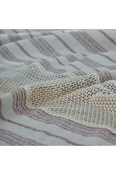 vivamaison Washed Cotton Burgundy Striped Ruched Tablecloth