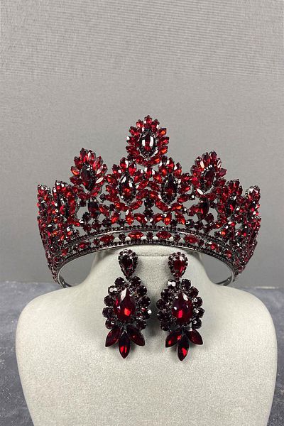 Hobigram Coroana și cercei cu henna pentru mireasa Godiva High pentru cele mai frumoase mirese – Coroană, piatră de cristal – Coroană –