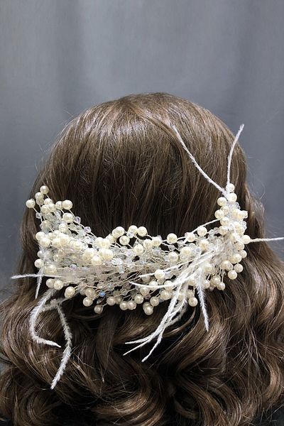 Hobigram Accesoriu de păr cu pene cu perle albe și cristal pentru cele mai frumoase mirese – coroană, piatră de cristal, model elegant – Ta