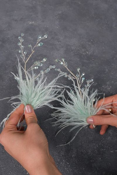 Hobigram Eager Feathered and Crystal Double Sided Bridal Hair Accessory for the Most Beautiful Brides – Crown, Crystal Stone –