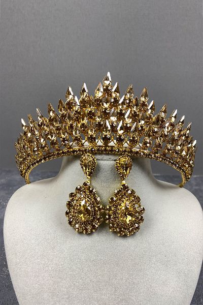 Hobigram Set de coroană și cercei cu picătură de miere pentru cea mai frumoasă mireasă 3D Henna – Coroană – Tiara