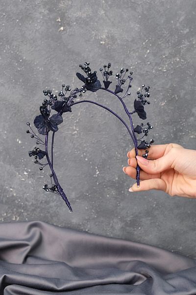 Hobigram Cea mai frumoasa mireasa albastru-minel cu design special coroana de mireasa cu flori – coroana, cu piatra de cristal – coroana –