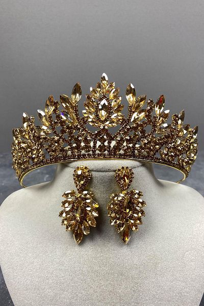 Hobigram Set de coroană și cercei de mireasă cu henna Danver Stone pentru cele mai frumoase mirese – Coroană, piatră de cristal – Coroană