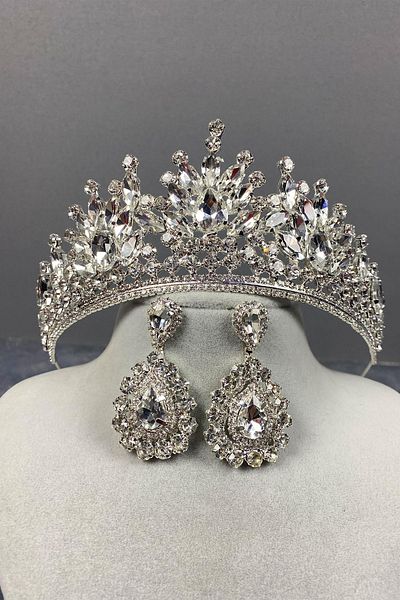 Hobigram Coroană de mireasă Pera din argint și cercei de seară cu picătură pentru cele mai frumoase mirese – Coroană, piatră de cristal, model elegant – Coroană