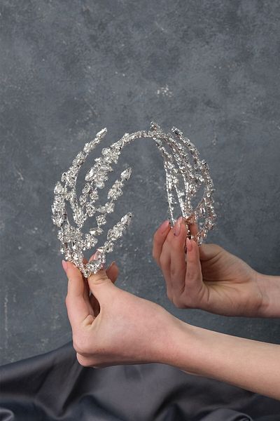 Hobigram Coroana de henna Helen pentru mireasa cu doua fețe din argint sterling pentru cele mai frumoase mirese – Coroană, cu pietre de cristal, model elegant – Coroană –