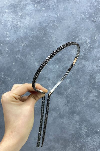 Hobigram Accesoriu pentru păr Tiara de mireasă cu două rânduri negre pentru cele mai frumoase mirese – Coroană, cu pietre de cristal – Coroană –