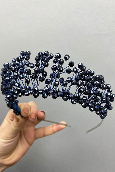 Hobigram Coroana de mireasa Aren si Henna cu margele de cristal bleumarin pentru cea mai frumoasa mireasa - Coroana, cu pietre de cristal, mod elegant