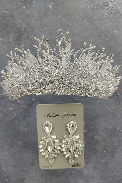 Hobigram Zehra Model Tiara de mireasa si cercei cu piatra pentru cele mai frumoase mirese - Coroana, Crystal Stone, Model elegant - Coroana
