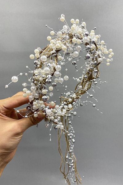 Hobigram Coroana de mireasa cu perle crem si paie cu cristale pentru cele mai frumoase mirese – Coroana, model elegant cu pietre de cristal – Ta