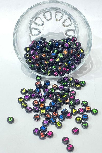 Hobigram Assorted Beads Black-Colored Round Letter Beads 100 Pieces – Beads, Stylish Design, Women's Accessory