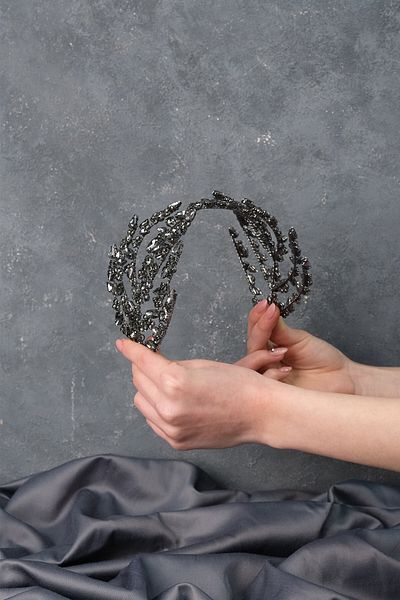 Hobigram Coroană de mireasă cu henna dublă din argint antracit pentru cele mai frumoase mirese – Coroană, cu piatră de cristal, model elegant – Ta