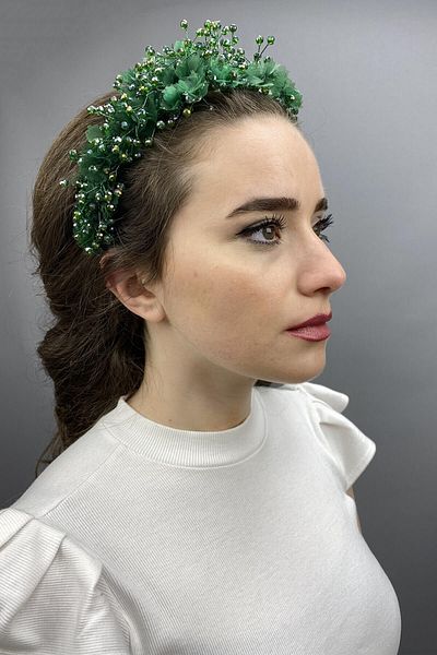 Hobigram Agena verde cu piatră de cristal Henna și coroană de mireasă pentru cele mai frumoase mirese – Coroană, piatră de cristal, model elegant – T