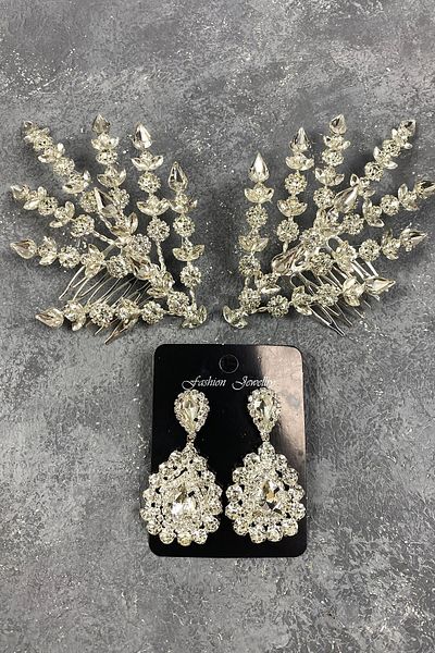Hobigram Accesoriu de păr Helenist pentru mireasă și cercei cu pietre prețioase pentru cele mai frumoase mirese – Coroană – Tiara