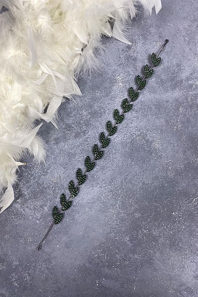 Hobigram Accesoriu de mireasă pentru banda de păr cu frunze de Bella verde pentru cele mai frumoase mirese – Coroană, piatră de cristal, model elegant –