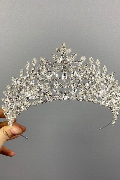 Hobigram Coroana de mireasa cu frunze de Oscar din argint pentru cele mai frumoase mirese – Coroana, piatra de cristal, model elegant, coroana de mireasa – coroana