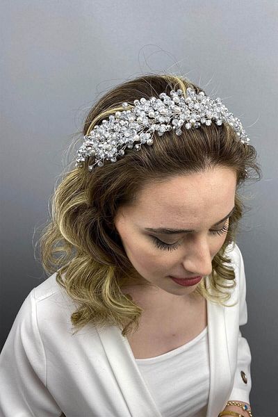 Hobigram Coroana de mireasa Henna Lisa Model de culoare argintie pentru cele mai frumoase mirese – Coroana, piatra de cristal, model elegant, coroana de mireasa