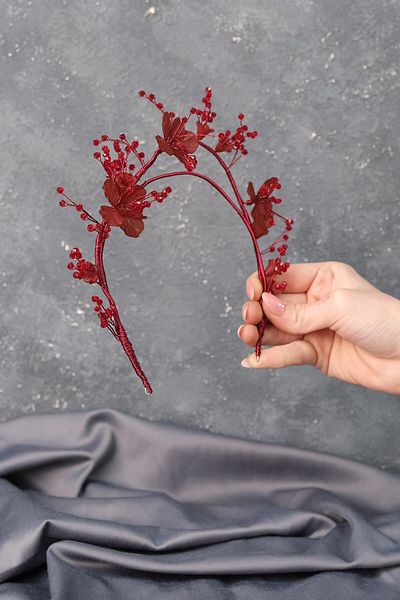 Hobigram Coroana de mireasa cu henna cu flori cu design special Burgundy Minel pentru cele mai frumoase mirese - Coroana, cu piatra de cristal, model elegant