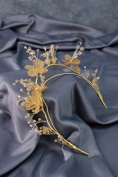 Hobigram Honey Color Minel Special Design Floral Bridal Henna Tiara for the Most Beautiful Brides – Crown, Crystal Stone – Crown