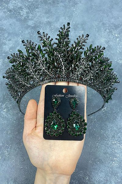 Hobigram Green Nairobi Beaded Bridal Henna Tiara and Earring Set for the Most Beautiful Brides – Crown, Crystal Stone