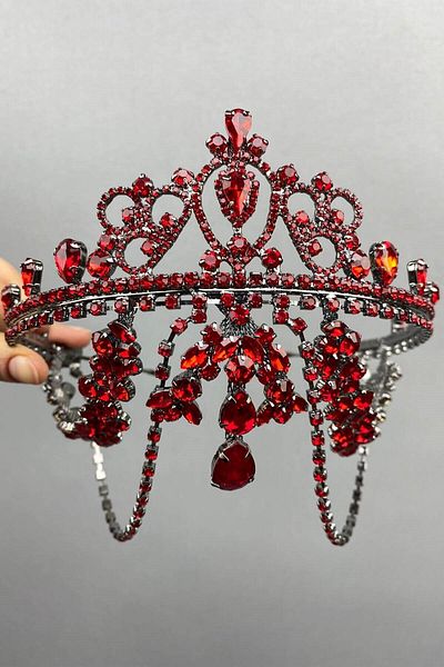 Hobigram Coroana de henna roșie pentru cea mai frumoasă mireasă – Coroană, piatră de cristal, model elegant, coroană de mireasă – coroană