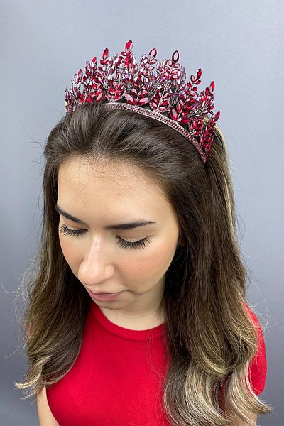 Hobigram Coroana de mireasa Henna model Burgundy Emerald pentru cele mai frumoase mirese – Coroana, cu piatra de cristal, model elegant, coroana de mireasa –
