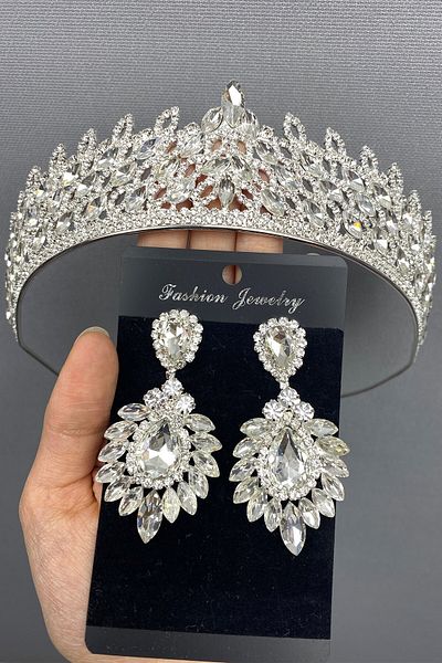 Hobigram Mia Bridal Henna Tiara și Cercei pentru cele mai frumoase mirese – Coroană, Piatră de cristal, Model elegant, Tiara de mireasă – Coroană – T