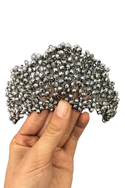 Hobigram Coroana de mireasa si henna cu margele de cristal argintiu pentru cele mai frumoase mirese - Coroana, cu piatra de cristal, model elegant - Coroana