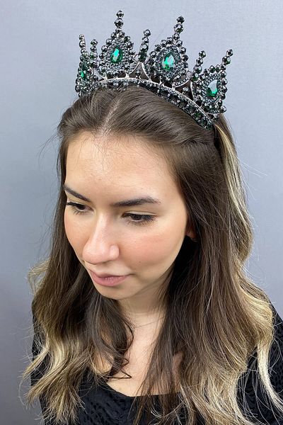 Hobigram Ahu Model Emerald Green Bridal Crown for the Most Beautiful Brides – Crown, Crystal Stone, Stylish Model, Bridal Crown –
