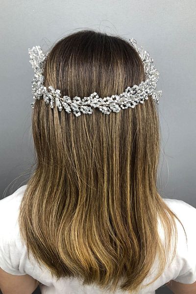 Hobigram Coroana de mireasa Henna cu cristale Helen de culoare gri pentru cele mai frumoase mirese – Coroana, cu pietre de cristal, model elegant – Coroana –