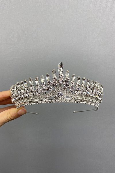 Hobigram Coroana de mireasa Anteras Henna de culoare argintie pentru cei mai frumoși mireși – Coroană, cu piatră de cristal, model elegant, coroană de mireasă –
