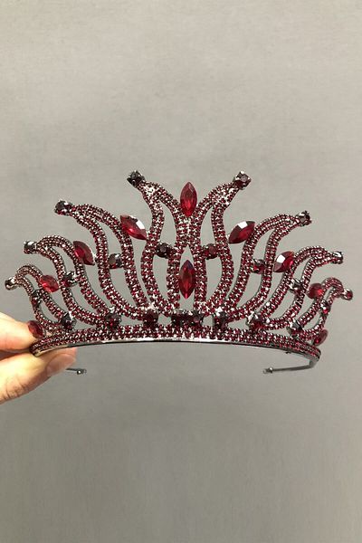 Hobigram Coroana de mireasa si henna burgundy pentru cele mai frumoase mirese – Coroana, cu piatra de cristal, model elegant, coroana de mireasa – Coroana – Coroana