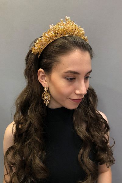 Hobigram Model Regulus Coroana și cercei de mireasă cu henna de culoare miere pentru cele mai frumoase mirese – Coroană, piatră de cristal, modă elegantă