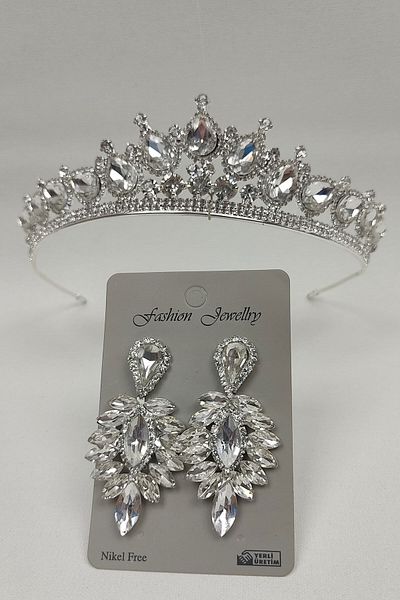 Hobigram Model Ade Tiara de mireasa si cercei cu piatra pentru cele mai frumoase mirese – Coroana, piatra de cristal, model elegant – Coroana –