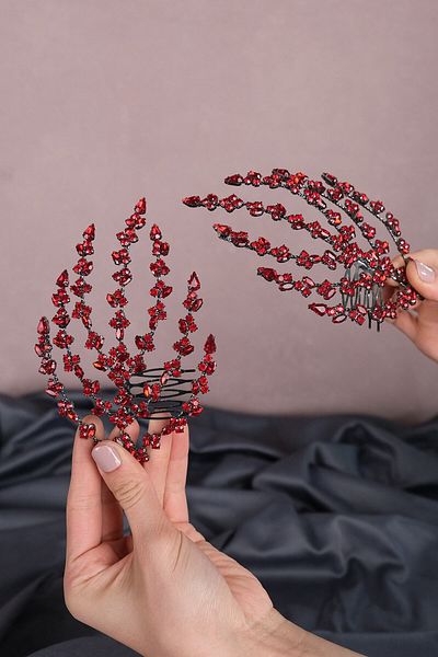 Hobigram Accesoriu de păr Henna de mireasă cu piatră dublă cu cataramă pentru cele mai frumoase mirese – coroană, piatră de cristal, model elegant