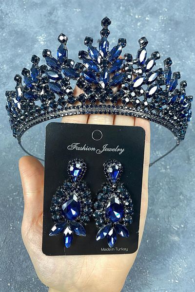 Hobigram Coroană de mireasă Henna Rio Stone și cercei cu model de navetă pentru cele mai frumoase mirese – Coroană, piatră de cristal –