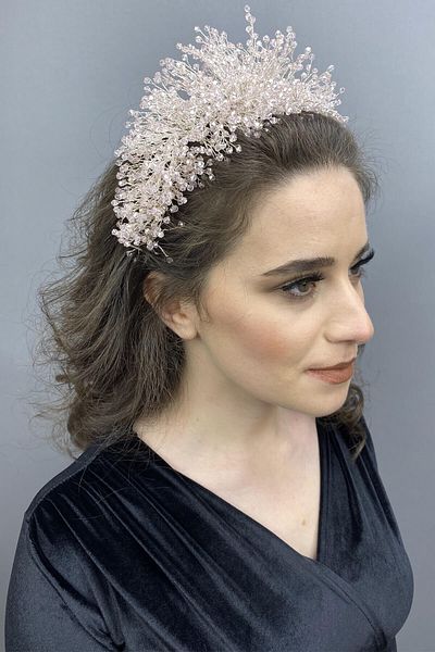 Hobigram Pudră deschisă Atair Henna și coroană de mireasă pentru cele mai frumoase mirese – Coroană, piatră de cristal, model elegant, coroană de mireasă