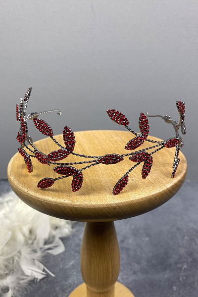 Hobigram Accesoriu de păr Yena Design Tiara de mireasă cu ramuri de frunze roșii pentru cele mai frumoase mirese – Coroană – Tiara