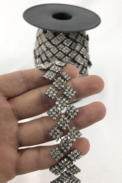 Hobigram Decorative Strip Black Color Diamond Patterned Strip Stone – Decorative Strip, Stylish Design, Women's Accessory