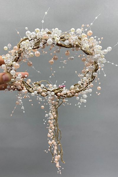 Hobigram Coroana de mireasa cu perle crem si paie cu cristale pentru cele mai frumoase mirese – Coroana, model elegant cu pietre de cristal – Ta
