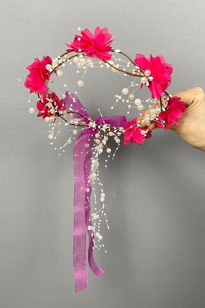 Hobigram Coroana de domnisoare de onoare cu design special cu flori cu laser fucsia pentru cele mai frumoase mirese – Coroana, cu piatra de cristal, model elegant – T